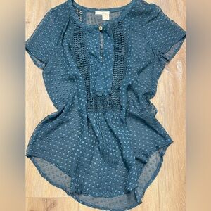 Meadow Rue Blue Blouse with Crochet Detail
